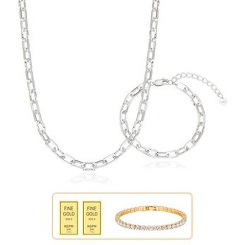 (방송에서만) 한국금자산관리 KGAM 925 실버 콤비클립 목걸이/팔찌 세트+추가