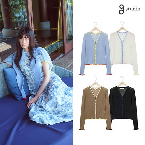 26SS 프렌치린넨 블렌디드 에어리 트리밍 시어가디건