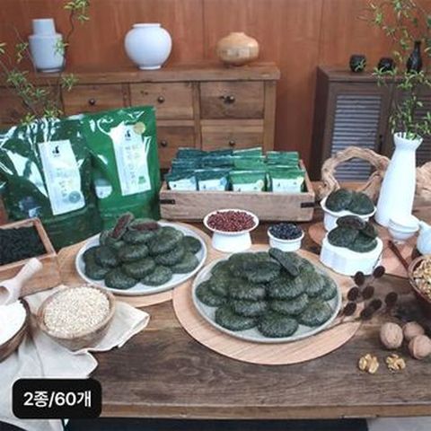 명미당 제주쑥 현미떡 2종/60개(현미밥알떡X30+현미인절미X30)