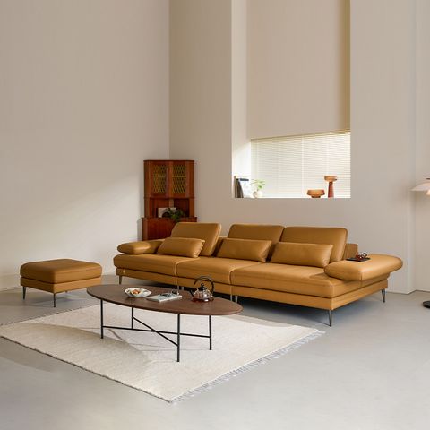 모션 4인 쿼드 스윙 전체 통가죽 소파+스툴