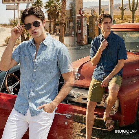 O 인디고랩 26SS 남성 썸머 에어 하프 데님셔츠 2종