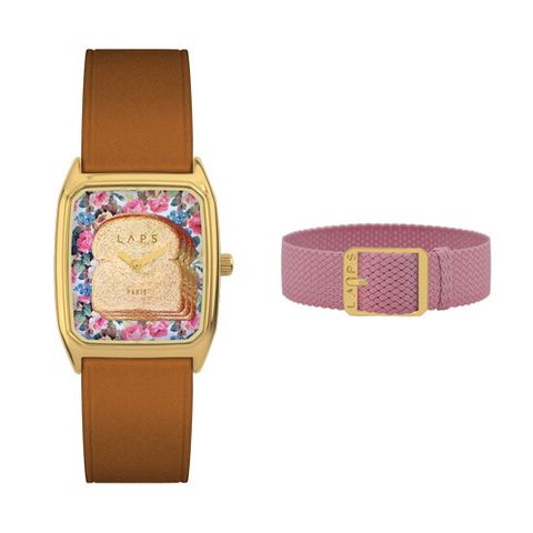 시그니처 토스티드(카멜 가죽 스트랩) + 18mm 나일론 스트랩(핑크 골드)