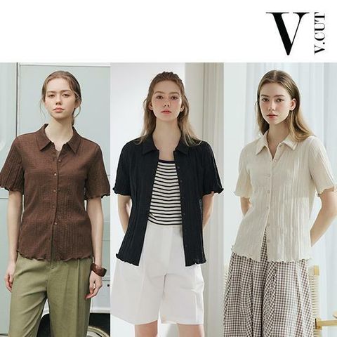 [우리카드5%할인]브이컷 26SS 썸머 플리츠 카라 블라우스 3종