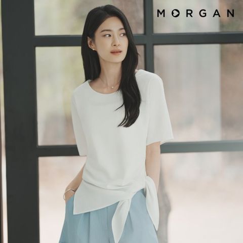 모르간 26SS 에센셜 로우타이 블라우스
