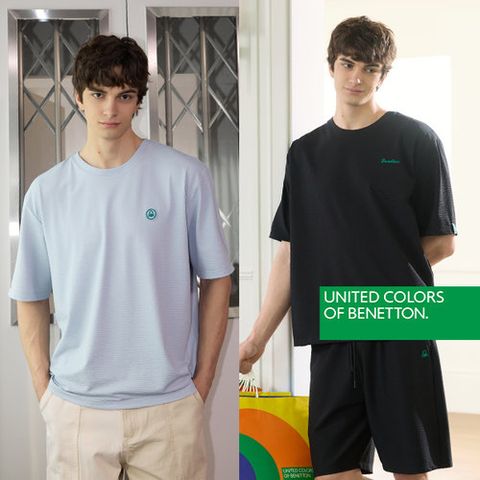 [앱5%할인][베네통][정품](28차) 남성 시어서커 티셔츠 2종+ 와이드팬츠1종