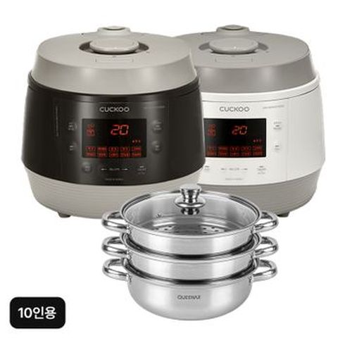 쿠쿠 10인용 고화력 압력밥솥 CRP-QSHS1010BGW/BGB+퀸나대용량IH스텐찜기