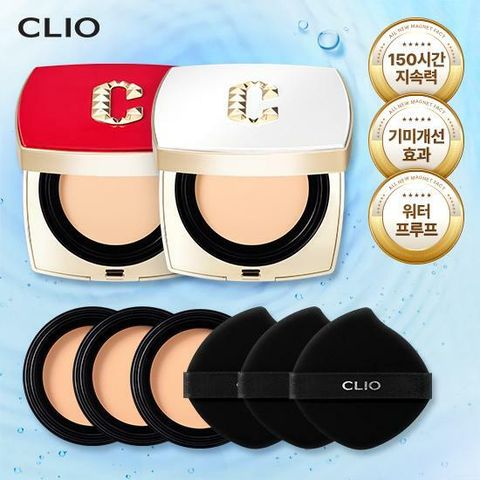 [카드 5%할인] 클리오 뉴 마그넷 팩트 본품 10g x 2개(레드,화이트 각1개) + 리필 10g x3개