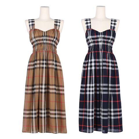 버버리 델리아 셔링 민소매 원피스