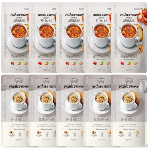베키아에누보 치킨마녀스프 300g*5팩, 머쉬룸크림스프 180g*5팩 / 총 10팩