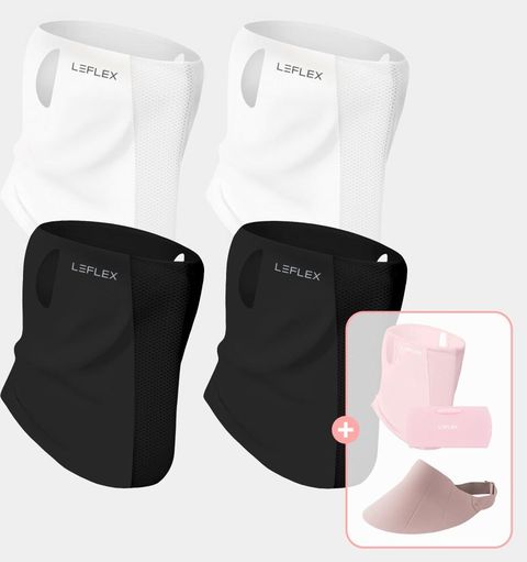 입는 자외선 차단 쿨마스크 4개(색상 혼합) + 핑크 마스크, 핑크 선바이저