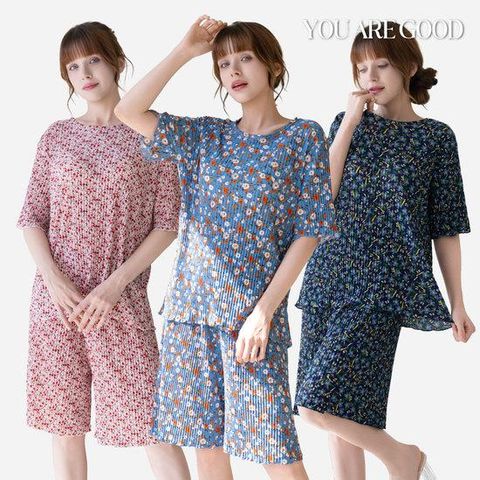 유아굿 26SS 최신상 플라워 플리츠 상하의 셋업 6종 (티셔츠3종+반바지3종)