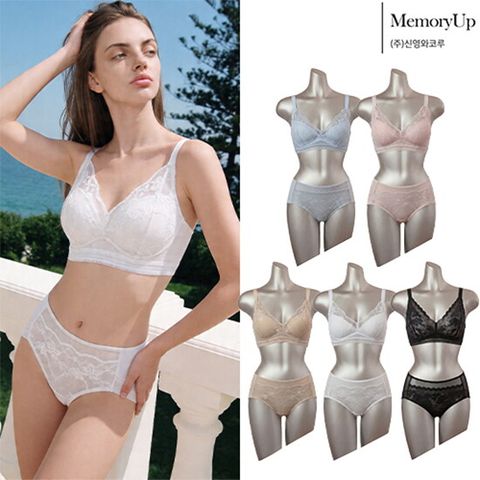 신영와코루 메모리업 로맨틱 플라워 레이스 브라팬티5세트