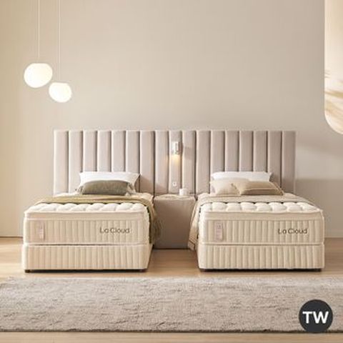 TW사이즈 라클라우드 루즈노 호텔식 침대 풀패키지(SS프레임X2+SS매트리스X2+사이드패널+베개X2+호텔식침구세트X2+매트리스커버X2+선풍기)