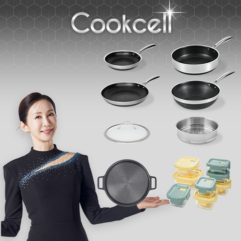 블랙큐브 쿡셀 홀로그램큐브팬 실속세트(프라이팬22cm, 프라이팬28cm, 소테팬28cm)+ 궁중팬28cm+원형슬림팬28cm+28찜기+28유리뚜껑+쿡셀 내열유리 밀폐용기 8종