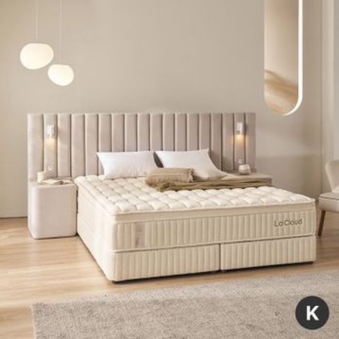 K사이즈 라클라우드 루즈노 호텔식 침대 풀패키지(프레임+매트리스+사이드패널+베개X2+호텔식침구세트+매트리스커버+선풍기)