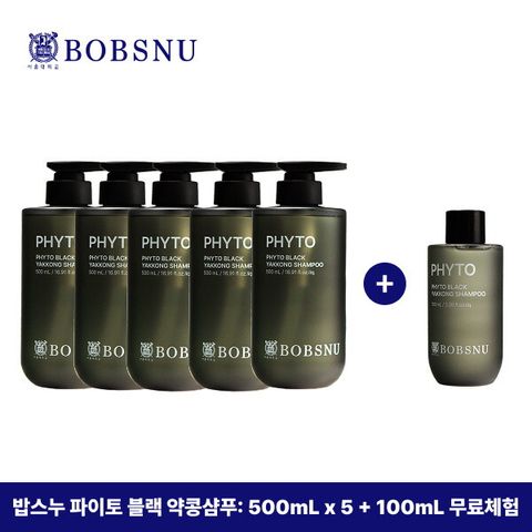 ★롯데 단독 최초공개!★[론칭 패키지] 밥스누 파이토 블랙 약콩 샴푸 500ml*5통 + [무료체험분] 밥스누 파이토 블랙 약콩 샴푸 100ml*1통