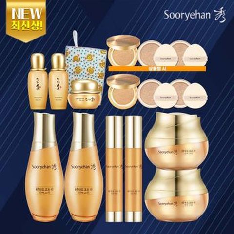 수려한 발효 효윤진(스킨+크림+앰플)X2+화윤 3종(스킨+에멀전+크림)+럭셔리 앰플쿠션(본품+리필X2)+피크닉방석+(상품평시)럭셔리 앰플쿠션(본품+리필X2)