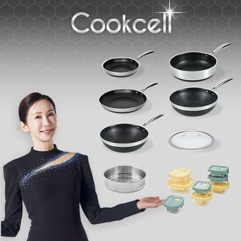 블랙큐브 쿡셀 홀로그램큐브팬 실속세트(프라이팬22cm, 프라이팬28cm, 소테팬28cm)+ 궁중팬28cm+궁중팬28cm+28찜기+28유리뚜껑+쿡셀 내열유리 밀폐용기 8종