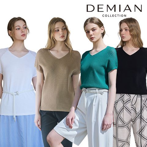 [데미안(DEMIAN)]26SS 에테르 스카시 숄더 썸머 브이넥 니트 4종