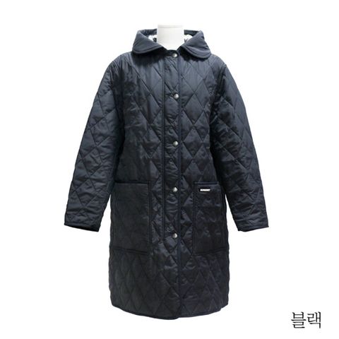 버버리 다이아몬드 퀼티드 롱 후드 코트 블랙
