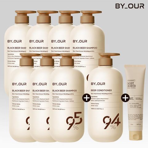 ★매니아구성★[맥주효모짐승용량샴푸]바이아우어 대용량 블랙비어 샴푸1,017ml * 7개 + 컨디셔너 1,000ml * 1개+스크럽 150ml*1개