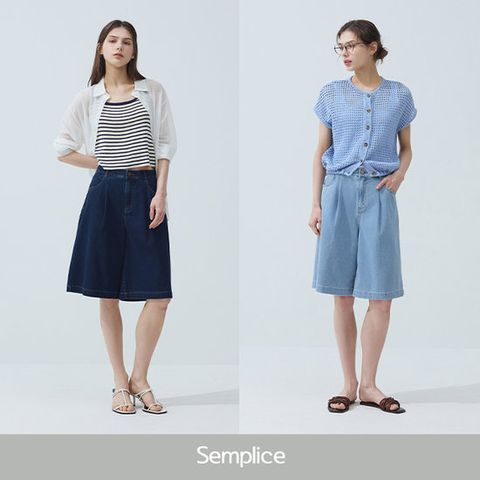 셈플리체 26SS 버뮤다 하프 니팅 데님 팬츠 2종 여성용 (반바지)