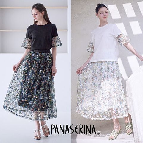 ○(런칭가 79,900원)26SS 플라워 자수 티블라우스+스커트 SET