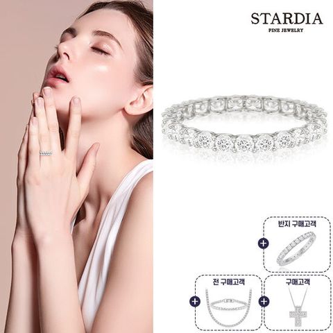 18K GOLD 1.3캐럿 이터니티 반지 + 테니스 목걸이 팔찌 세트 + 더블 크로스 목걸이 + 이터니티 반지