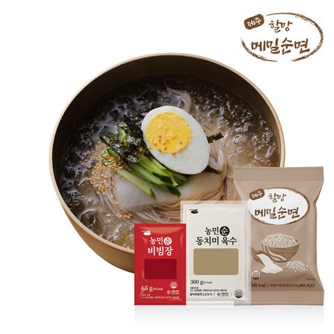 [제주할망] 100% 제주산 메밀순면세트(메밀면  x15팩+동치미육수 8팩+ 비빔장 7팩)