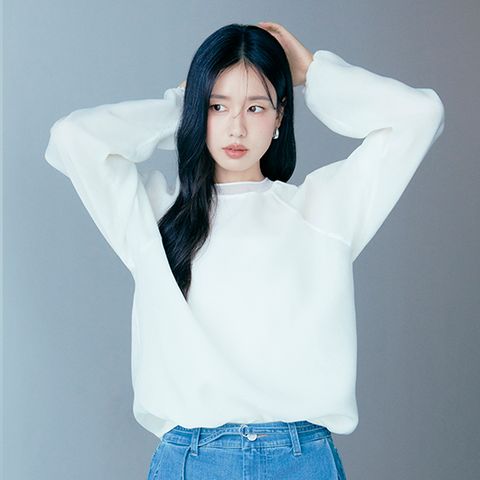 26SS 린넨블렌드 시스루 스웻블라우스