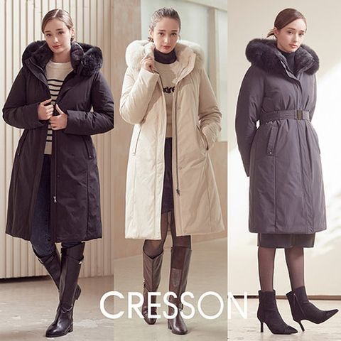 [방송에서만 SALE][CRESSON] 크레송 풀스킨 밍크 폭스 콤비 맥시 롱 구스다운