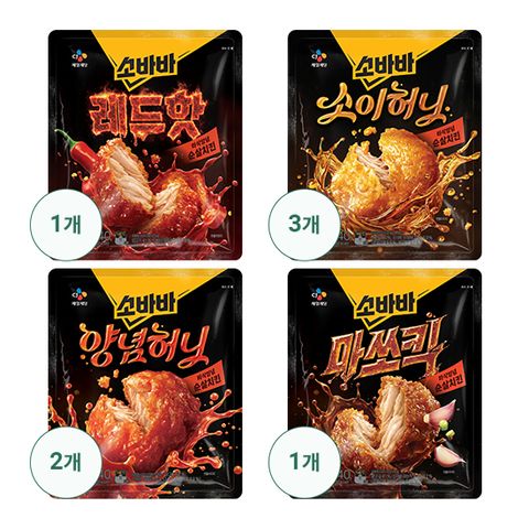 [CJ]고메 소이허니순살 240G x 3 + 양념순살 240G x 2 + 마쏘킥 순살 240G x 1 + 레드핫순살240G x 1