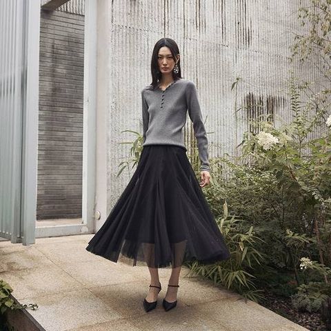 르네크루 26FW 튤 레이어드 플레어 스커트