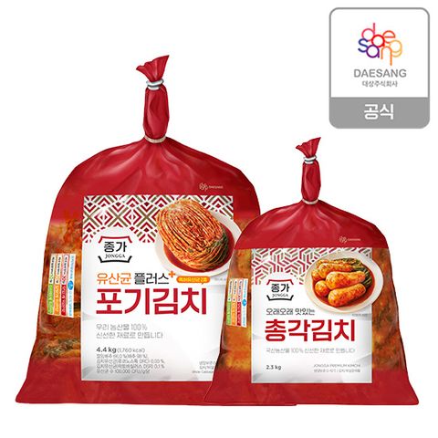 [종가] 유산균플러스 포기김치 4.4kg+총각2.3kg (kt알파 단독 상품)