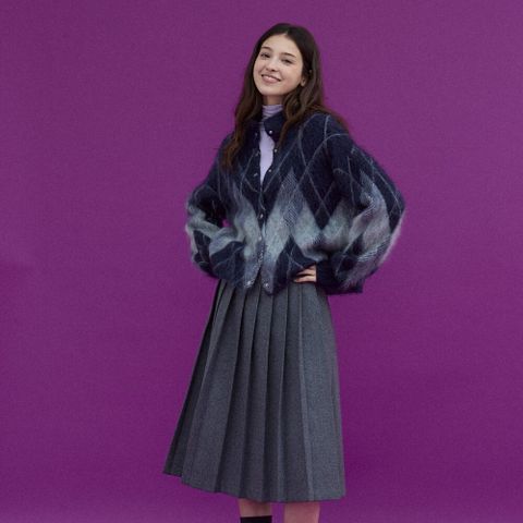 ○by 오일릴리 26FW 모헤어 울 블렌디드 아가일 보머 니트자켓