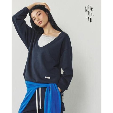[2종] 머티리얼랩 26FW 소프트 딥브이넥 스웻셔츠+레이스 뷔스티에