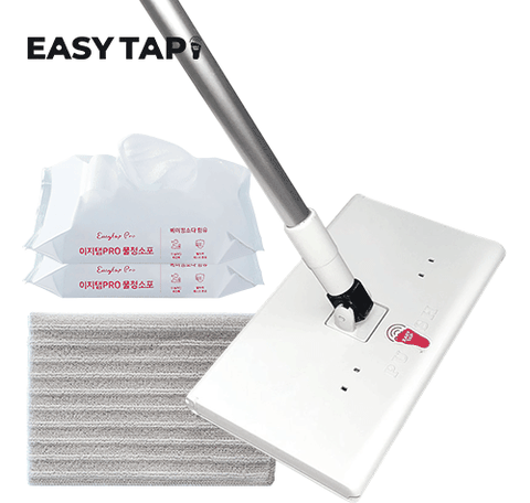 [EASYTAB PRO] 봉길이 조절가능 원터치 물걸레 밀대 (전용 양면 걸레 1장 + 다용도 물청소포 30입 2팩)
