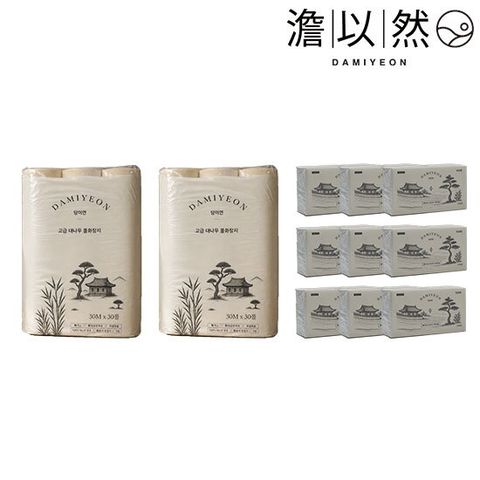 담이연 화장지 30롤 x 2팩 + 키친타올 100매 x 9팩 세트