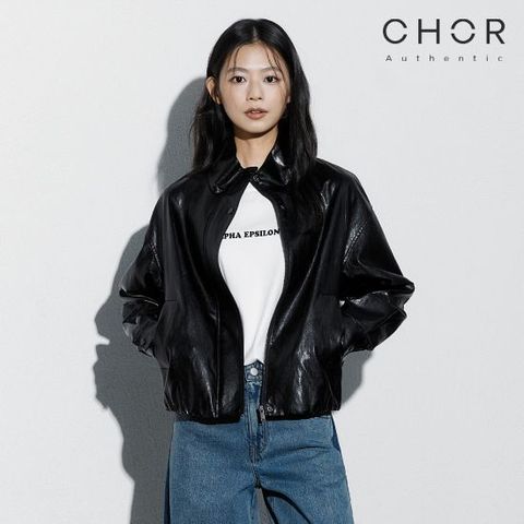 코어 어센틱 26FW 하이넥 FAUX 레더 블루종