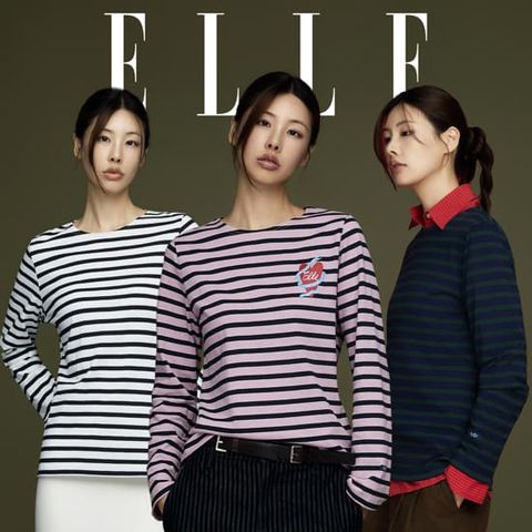 [비밀상점] [ELLE] 26FW 엘르 스트라이프 기모 티셔츠 3종