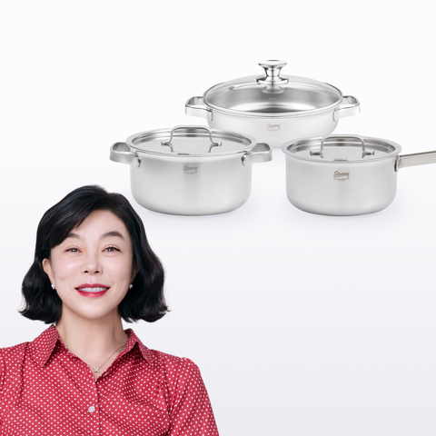 무연마제 스테인리스 통5중 냄비 3종세트 (편수 16cm+양수 20cm+전골 24cm)