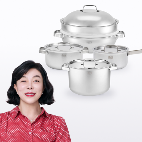 무연마제 스테인리스 통5중 냄비 4종세트 (편수 16cm+양수 20cm+곰솥H 24cm+파티웍 28cm)