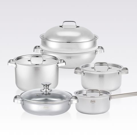 무연마제 스테인리스 통5중 냄비 5종세트(편수 16cm+양수 20cm+전골 24cm+곰솥H 24cm+파티웍 28cm)