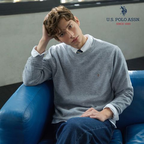 [앱10%][U.S POLO ASSN.] 26FW 파인터치 울 100 라운드니트 2종 남성