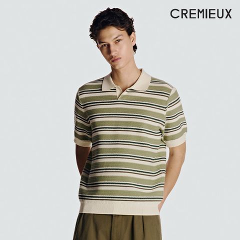 26SS 멀티 스트라이프 오픈 카라 니트