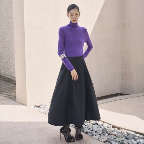 르네크루 26FW 울혼방 프릴블록 스커트