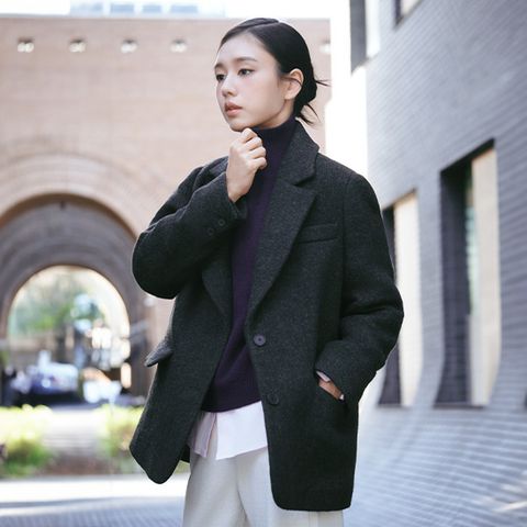 26FW 알파카 헤링본 오버핏 패딩코트