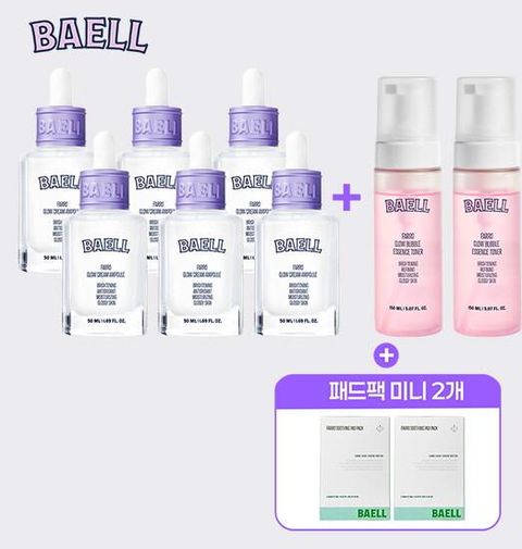 ●[노화저격패키지] 바엘 파로 광채 크림 앰플 50ml*6병 + 버블 에센스 토너 150ml*2병 + (전고객) 바엘 파로 진정 패드 팩 2박스(20ea)