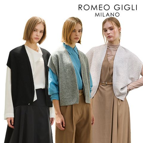 [런칭가 59,900원][로메오질리(ROMEO GIGLI)] 울 블렌디드 볼륨 숄 니트 가디건 3종+아르누보 브로치 1종