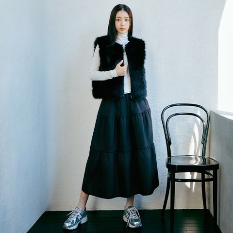 26FW 패딩 기모 티어드 스커트